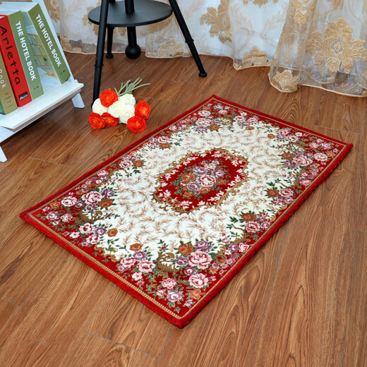 Zhonghong European pastoral chenille jacquard door mat entry entrance floor mat washable and machine washable wear-resistant blended woven computer chair mat foot mat non-slip floor mat entrance door T02 red 60*90CM