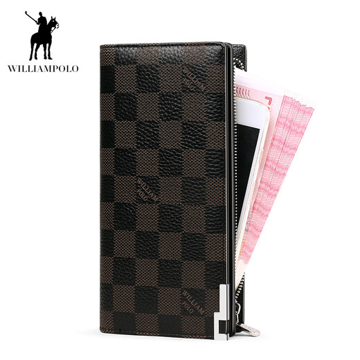 WILLIAMPOLO英皇保罗男士钱包男长款牛皮男手包送男友老公父亲节礼物 黑色格子纹 默认