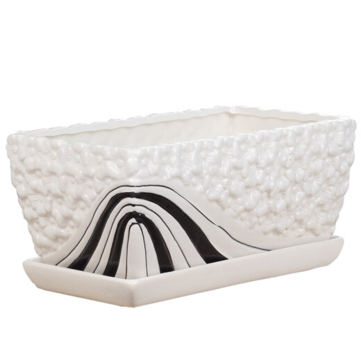 Yuxuantang White rectangular ceramic flower pot with tray Simple and personalized desktop succulent plant pot indoor combination flower pot Rectangular-12108 brown flower (separation tray) Medium
