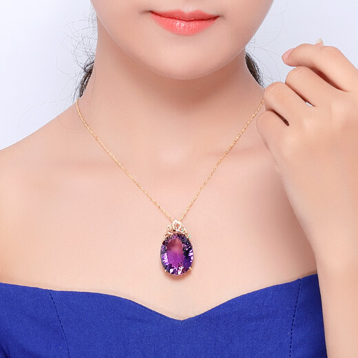 OUCERNY Amethyst Pendant Natural Amethyst 18K Rose Gold Diamond Inlaid Gemstone Pendant Women's Customized 7-10 Days