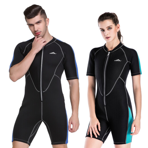 SBART 2mm thickened wetsuit winter swimsuit one-piece waterproof mother-in-law warm snorkeling deep diving thickened wetsuit surfing suit 1106 aqua blue M