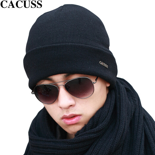 CACUSS wool woolen hat men's autumn and winter thickened warm ear protection hat large head circumference pullover knitted hat