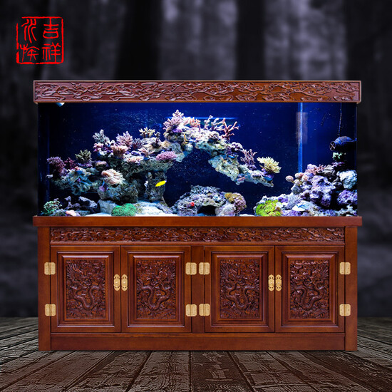 Chinese Wood Aquarium Fish Tank Arowana Bottom Solid Cabinets Custom Carving Dragon Chinese Wood Aquarium Fish Tank