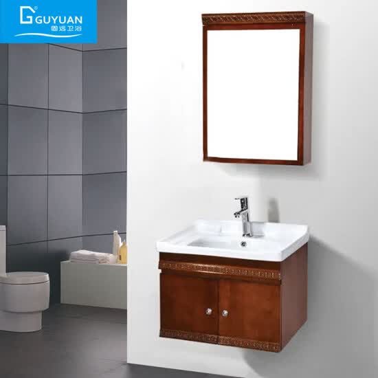 Guyuan Bathroom Cabinet Combination Set Oak Solid Wood Wash Basin Bathroom Wall Cabinet 20607 Length 600mm With Mirror Cabinet