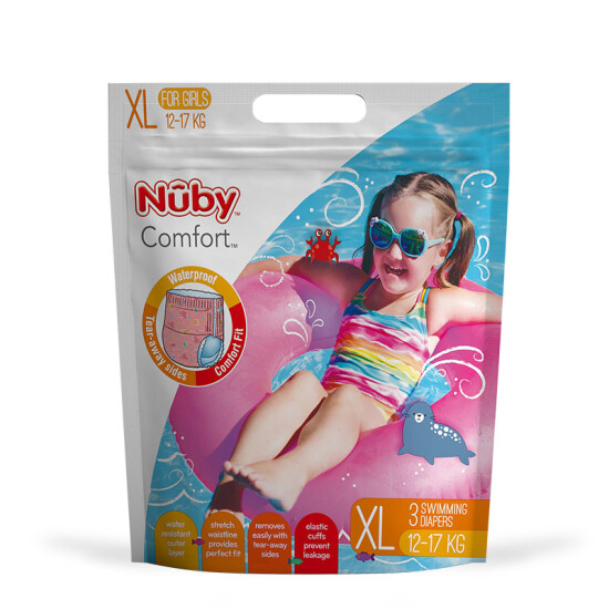 Nuby Nuby swimming diapers pull-up pants Baby baby disposable waterproof  ultra-thin swimming trunks pull-up pants with diapers Children's swimming  trunks girls swimming pull-up pants XL size 12-17KG 3 pieces