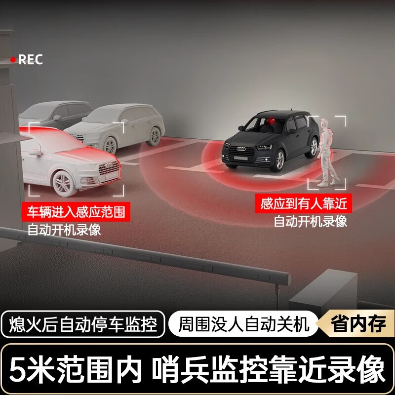 Action family driving recorder 360-degree panoramic high-definition no blind spots wire-free sentry mode 24-hour parking monitoring car