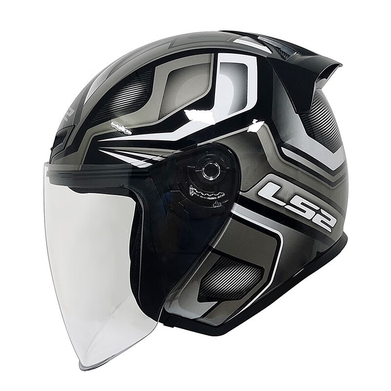 LS2 new motorcycle helmet quarter helmet electric moped four seasons large tail wing large size men and women half helmet OF608 black gray silver phantom 4XL (recommended 63-64CM)