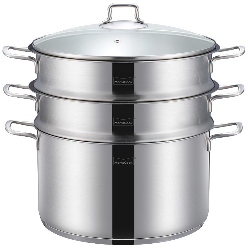 Momscook stainless steel steamer steamer 304 two-layer steamer double bottom thickened gas induction cooker universal soup pot steamer dual-purpose (MT30ST) double-layer steamer 30cm