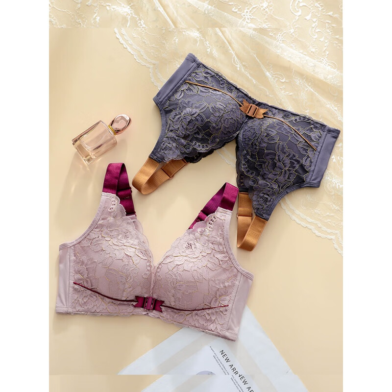 Langsha front-button underwear for women with small breasts, gathering side breasts, anti-sagging, no rims, beautiful back bra set 2025 new style, red single piece 32/70A