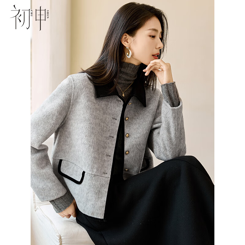 First application for winter woolen coat women's short contrasting color small fragrance style wool double-sided woolen coat S144G1013