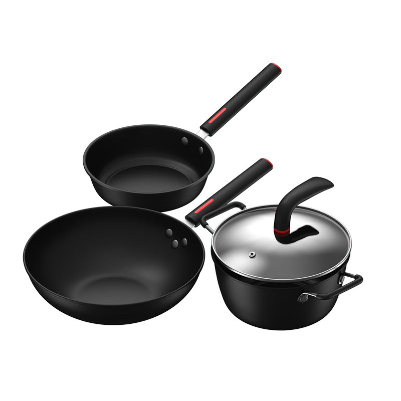 City wife (DStt) City wife fun wok, frying pan, soup pot three-piece set black gas stove induction cooker black stew and fry set