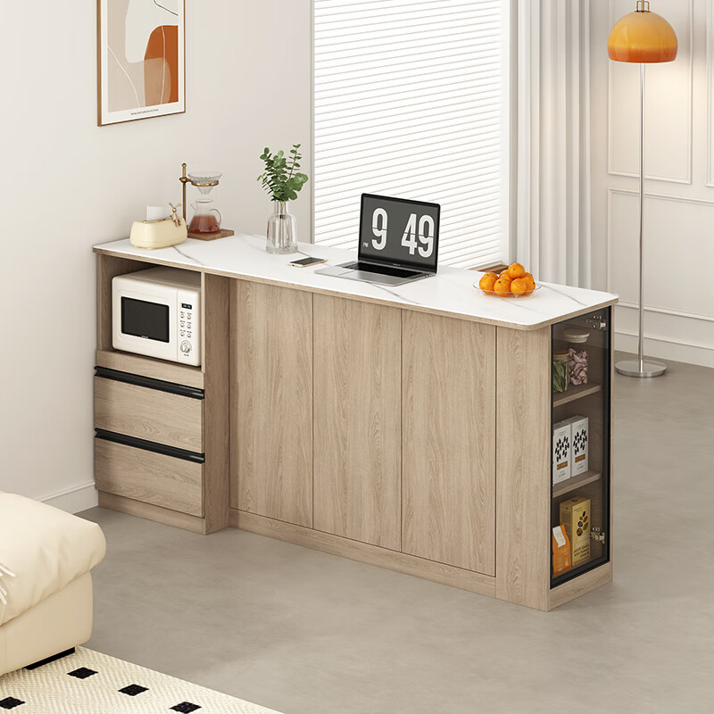 Xuepeng simple bar and sideboard integrated slate dining table microwave storage partition cabinet open dining island 6G349 style 8 2000*550*2400 (with light)