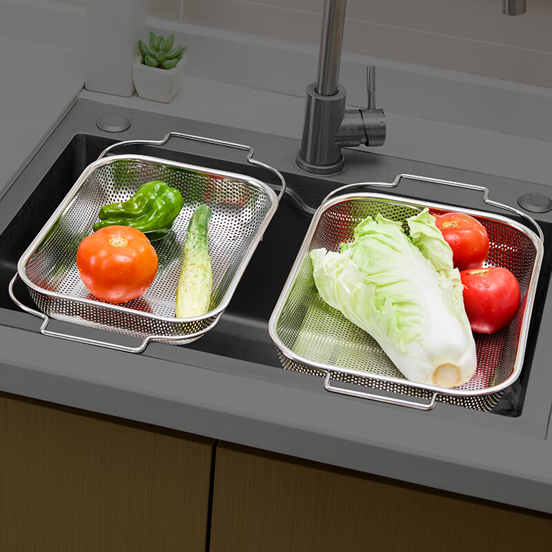 Huangsi retractable drain basket kitchen sink filter multi-functional stainless steel vegetable washing fruit draining dish basin rack 35*22*6cm retractable drain basket