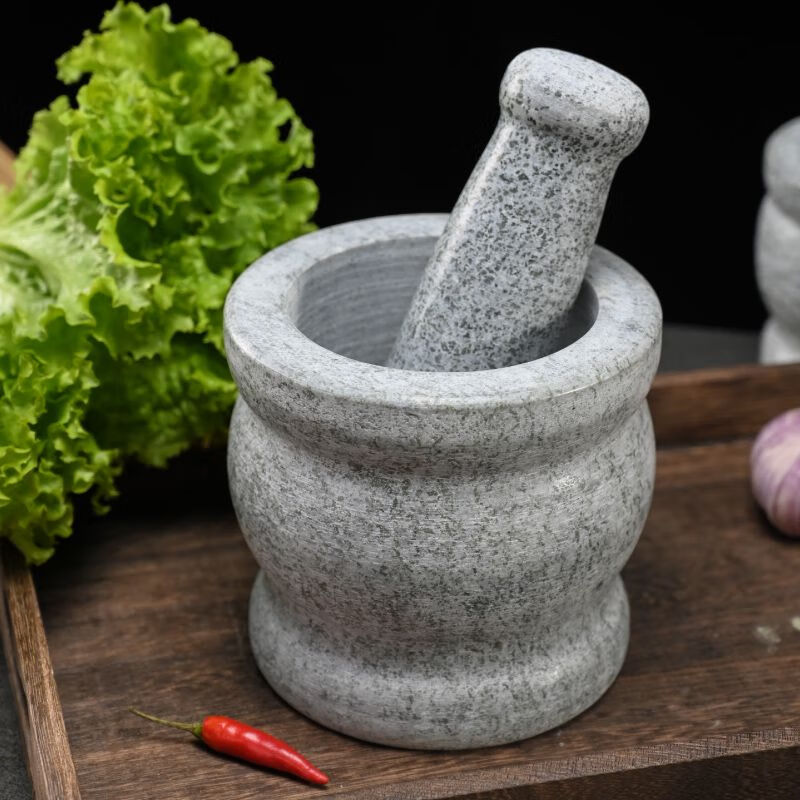 Jian Yang stone garlic mortar garlic masher garlic masher household grinding bowl stone mortar garlic mortar manual garlic jar 8 cm diameter garlic masher comes with lid