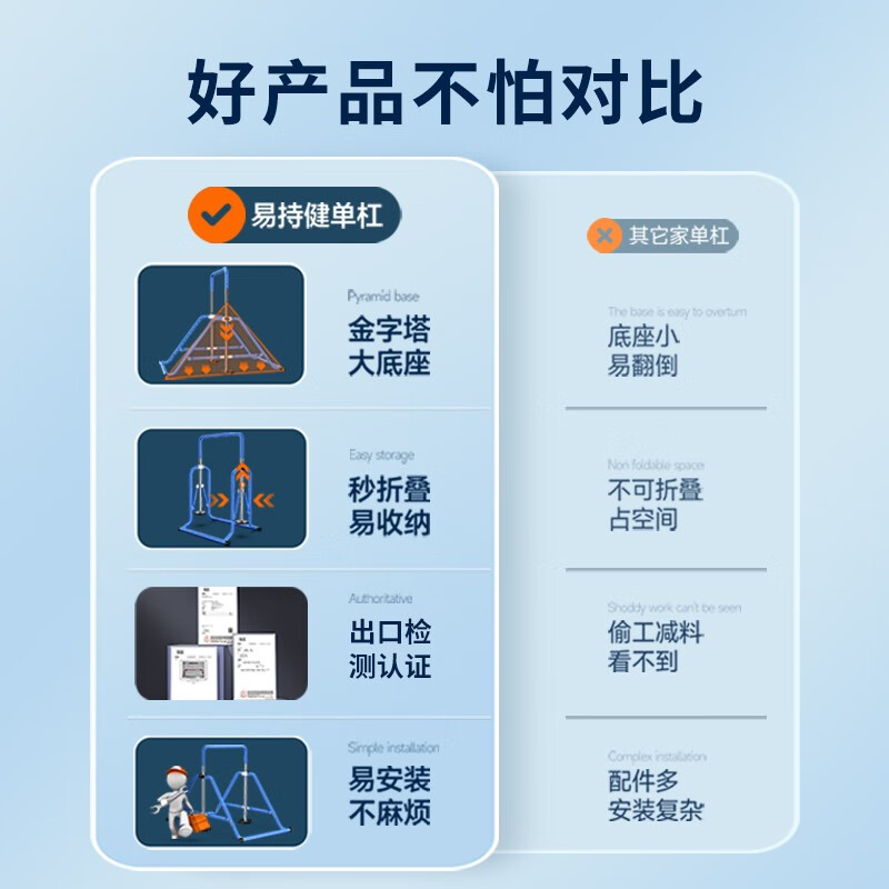 YICHIJIAN Horizontal Bar Pull-Up Device Indoor Adult Horizontal Bar Home Set Fitness Equipment Foldable Height Adjustable Stable Folding Horizontal Bar + Gymnastics Mat + Swing