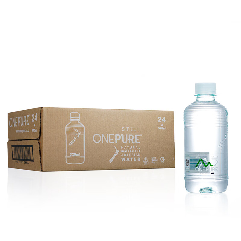 ONE PURE imported from New Zealand, natural soft mineral water 320ml*24 bottles, high-end weakly alkaline mineral drinking water