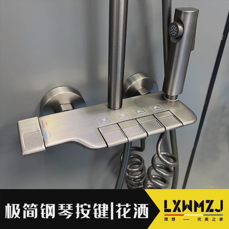 LXWMZJ brand/original minimalist four-function four-outlet piano button design shower head gun gray hot and cold style