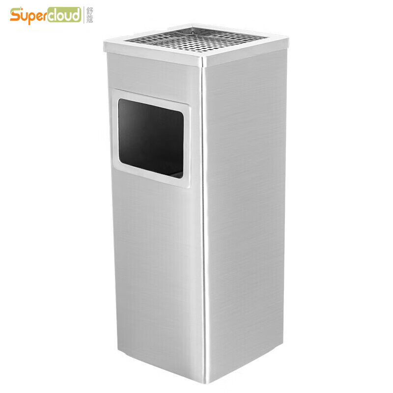 Supercloud stainless steel trash can with ashtray hotel lobby vertical ash bucket elevator entrance ash column cigarette extinguisher bucket ash bucket square bucket square stainless steel