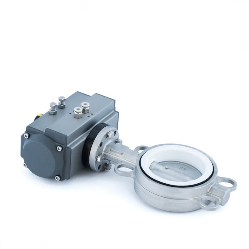 Nanva AT D671F 16P pneumatic full stainless steel wafer-type soft seal lined PTFE butterfly valve DN50