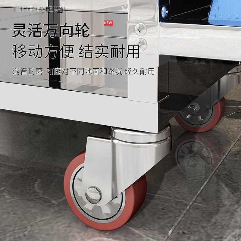 SHENFAN hotel linen cart stainless steel room service cart cleaning cart work cart special sanitary cleaning trolley for hotels thickened stainless steel bilateral 5-inch large wheels with side bags