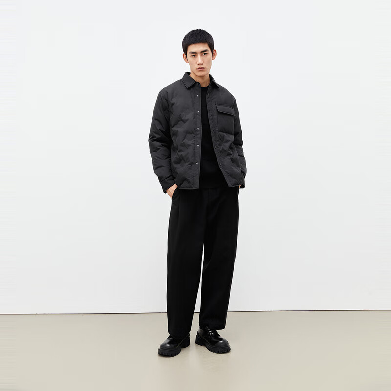 PEACEBIRD Men's Shirt Style Thin Down Jacket Winter Loose Short Warm Jacket Black (Loose) 2 M