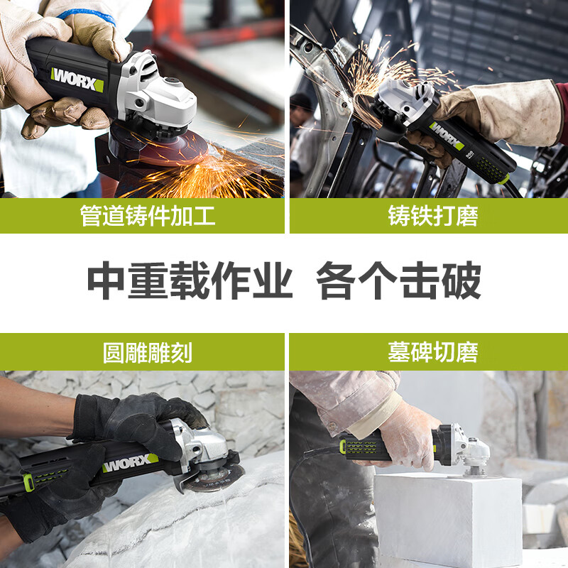 WORX angle grinder WU900X multifunctional universal electric hand grinder cutting polishing grinder grinding tool WU900X rear switch-metal package