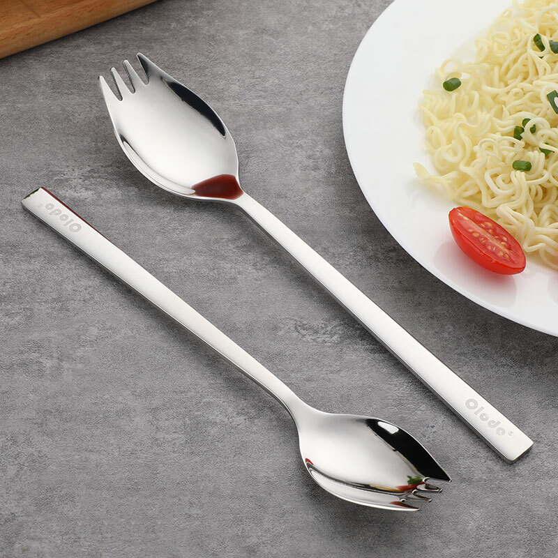 Oraldo fork and spoon integrated 304 stainless steel cute salad fork, Western food fork and spoon, instant noodle fork and spoon, long handle fork and spoon tableware, girls' model, integrated fork and spoon, small size