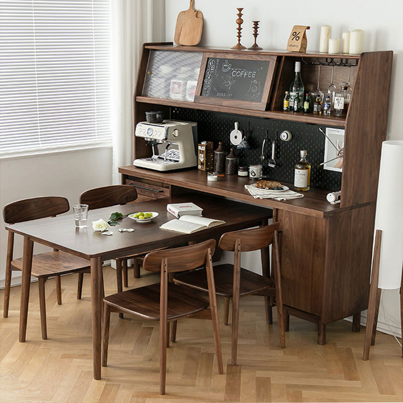 Helanfei all solid wood sideboard and dining table integrated North American black walnut small house log household high cabinet wall storage cabinet sideboard 180*48*178cm