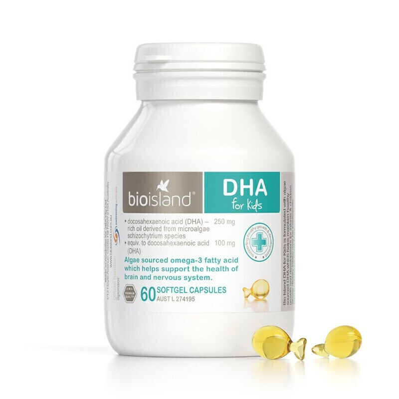 Bio Island DHA Infant Seaweed Oil Capsule Children's Cod Liver Oil Baby Food Complementary Food Easy to Absorb Brain Smart Infant Children DHA 60 Capsules * 3 Bottles