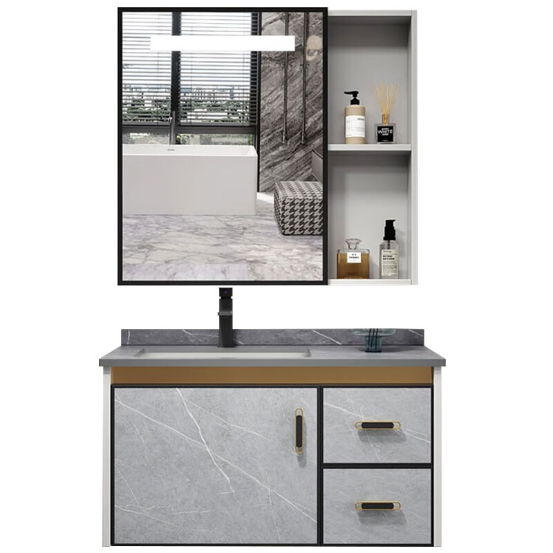 Xijianting door-to-door installation bathroom cabinet bathroom washbasin combination ceramic wash basin washbasin 80CM double-door ceramic basin cabinet + induction mirror cabinet self-installation