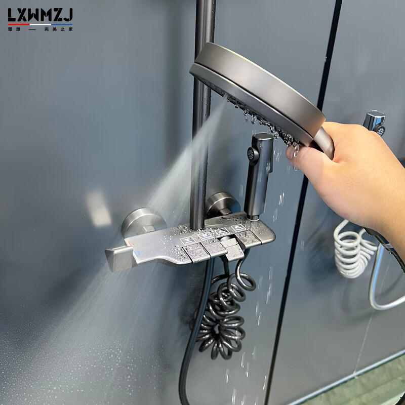 LXWMZJ brand/original minimalist four-function four-outlet piano button design shower head gun gray hot and cold style