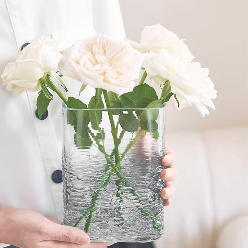 Love has been filled with sugar transparent water ripple 17cm glass art vase simulated flower hydroponic container living room decoration birthday gift
