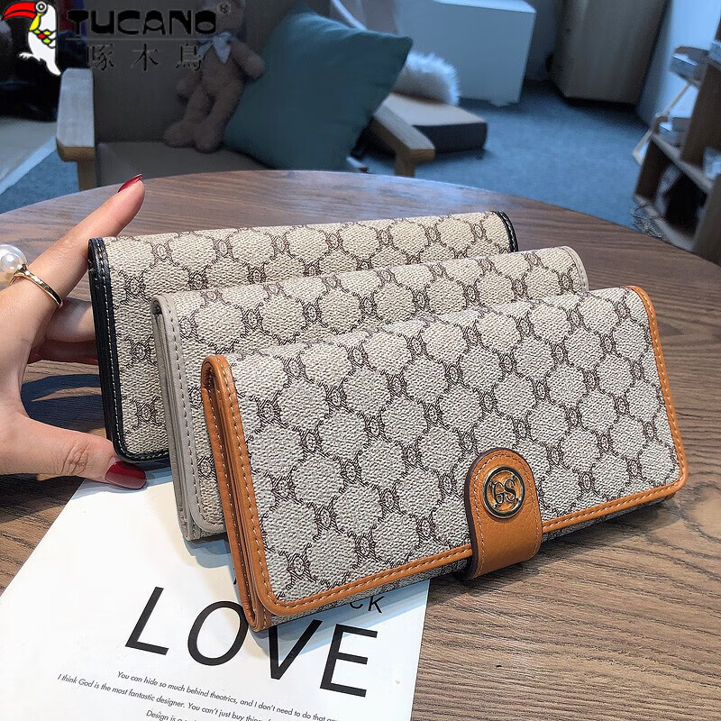 Woodpecker (TUCANO) long clip mobile phone wallet all-in-one bag women's genuine leather 2026 new wallet women's Valentine's Day high-end exquisite card apricot (10 card slots