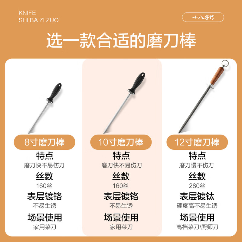 Shibazizuo Knife Sharpening Stick Kitchen Knife Sharpener 8-Inch/10-Inch Powerful High-Wire Knife Sharpening Tool 10-Inch Knife Sharpening Stick SSB-02