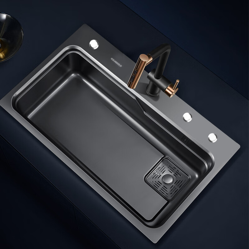 HIGOLD matte black stretch sink 920285 stainless steel single-slot kitchen sink dishwasher basin 680*470*225mm sink 920285+faucet 980128