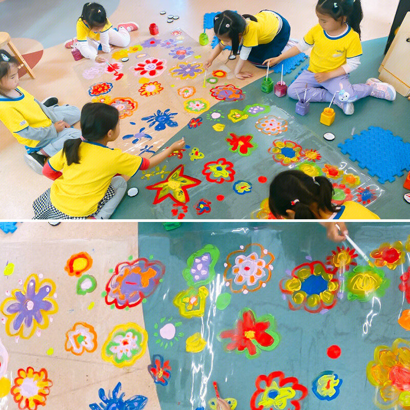 Yumi children's painting transparent cellophane kindergarten canvas painting transparent film graffiti soft film glass film handmade mural 1 thickened (thickness 4mil) 30x100cm