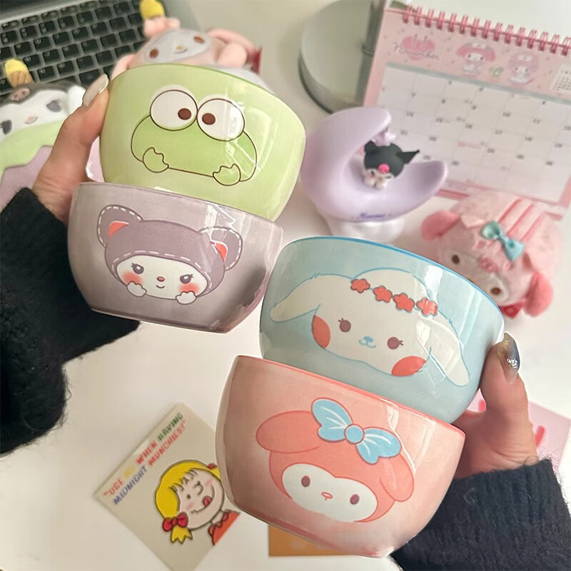 Persson Cute Qbao Ceramic Bowl for Home Dormitory Student Yoghurt Rice Bowl Dessert Bowl Large Capacity Rice Bowl Cute Bear Qbao 4.5 Bowl Four Pack
