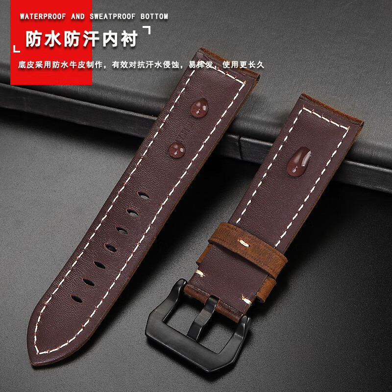 Beautiful My Lai adapts to Citizen Eco-Drive Black Warrior CA0615 AT9097 CA0775 series genuine leather watch strap accessories black silver pin buckle 22mm width