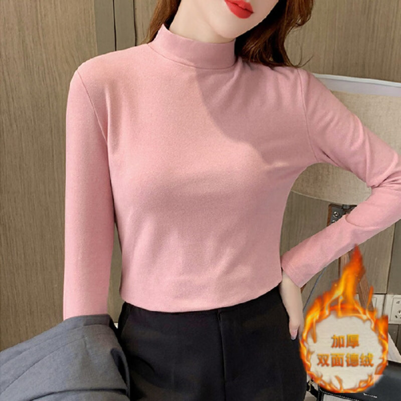 Weilang bottoming shirt for women two-piece double-sided German velvet half turtleneck warm bottoming shirt top autumn and winter slim fit versatile long-sleeved T-shirt two-piece black + brown 938# XL- 120-135 catties