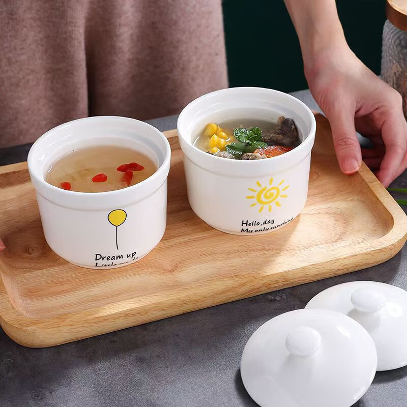 4-inch ceramic water-proof stew pot with lid, bird's nest steamed egg custard bowl, Shaxian snack stew pot, household commercial soup 4-inch stew pot - Dream series, set of four