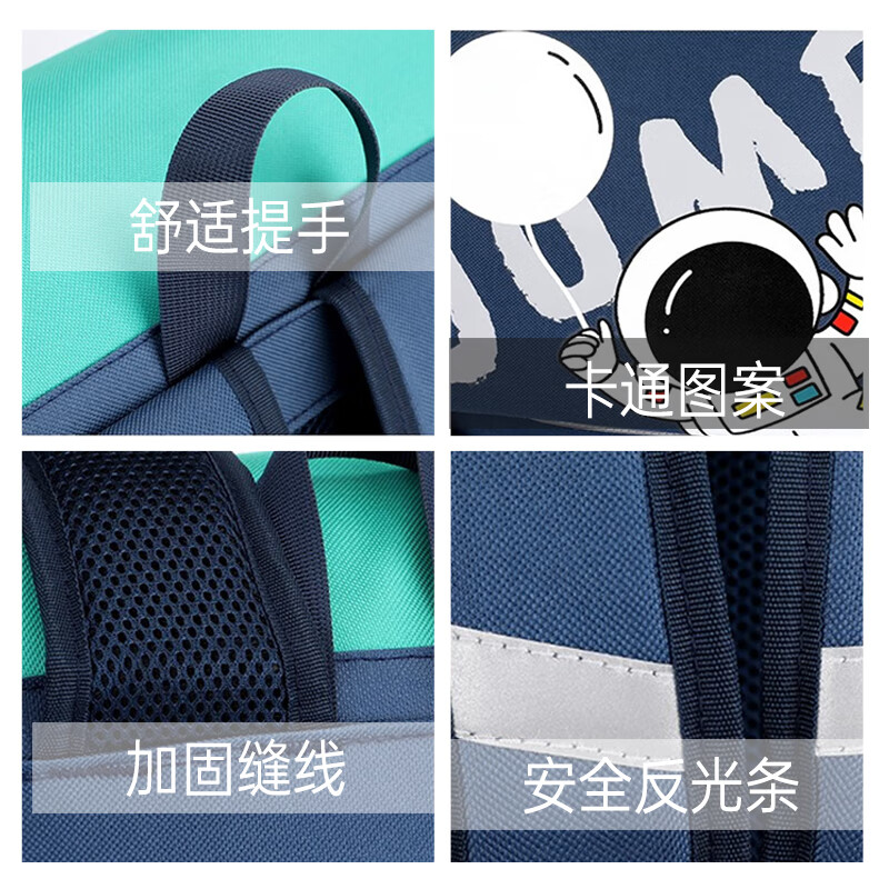 Double Star schoolbag primary school boy children's backpack for grades one to three to six, backpack for women, large capacity, multi-functional burden reduction, green (three-piece set + astronaut pendant)