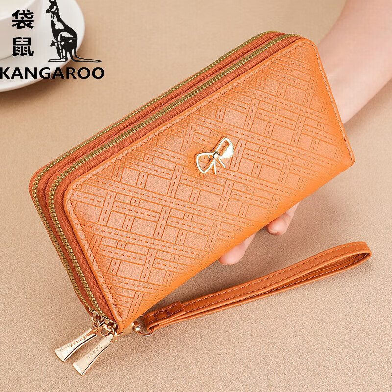 Kangaroo (KANGAROO) women's wallet clutch bag women's long simple mobile phone bag multi-functional large capacity fashion wallet wallet pink