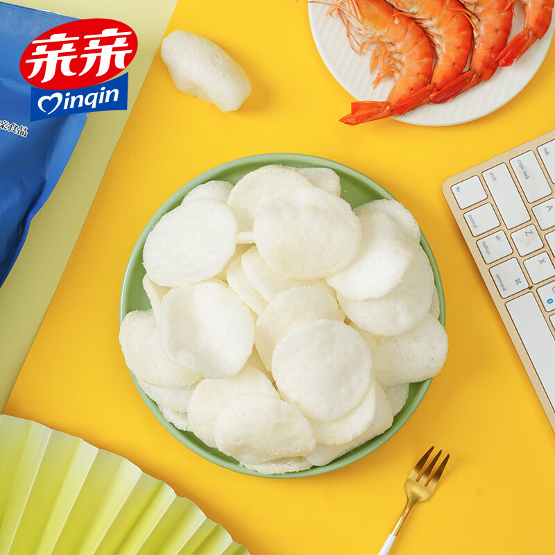 Qinqin Sam's Same Style Large Packet Fresh Shrimp Chips 160g Snack Food Real Shrimp Meat Content 8 Puffed Children's Snacks
