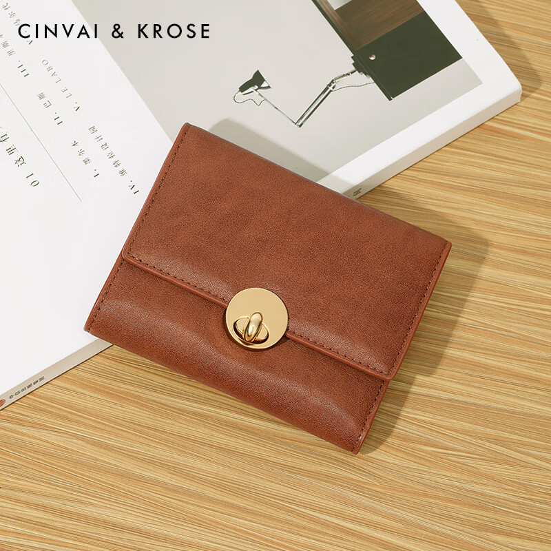 CinvaiKrose official store small c&k cowhide short wallet for women 2026 new card holder coin clip birthday Valentine's Day gift Brown Brown gift for girlfriend, wife and girl.