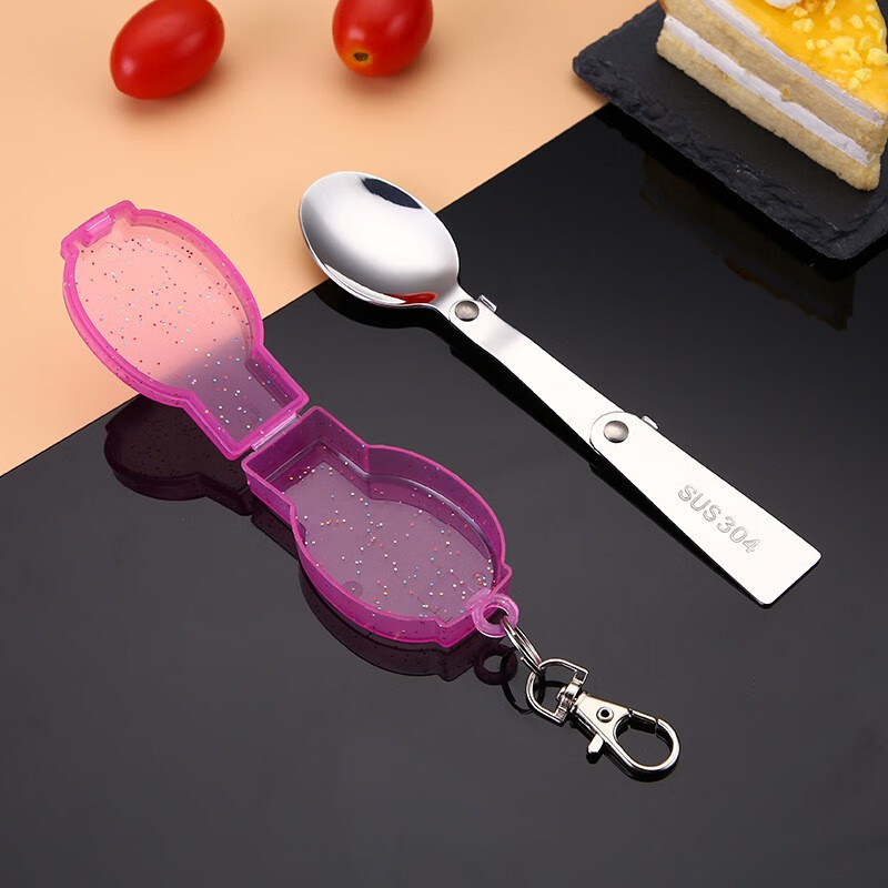 Changyin Creative 304 Stainless Steel Folding Spoon Outdoor Travel Portable Tableware Spoon Picnic Tableware Spoon Rice Spoon Fork Spoon Style Red Box