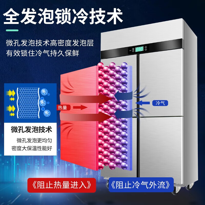 Meiling Smart Home four-door refrigerator commercial refrigeration and freezing dual-temperature freezer six-door large-capacity refrigerator catering kitchen hotel vertical stainless steel fresh cabinet four-door refrigerator refrigeration display cabinet upper refrigeration and lower freezer-dual compressor four-door center beam defrost-stainless steel shelf