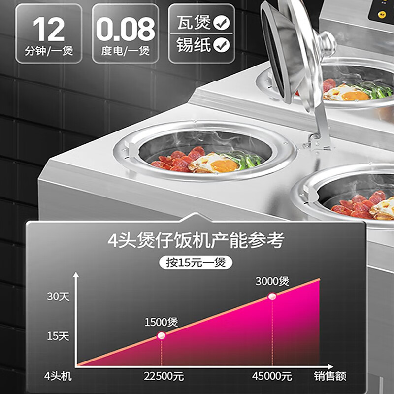 Lecon Cantonese-style claypot rice cooker commercial fully-automatic claypot stove cabinet-type electric heating high-power multi-head tinfoil claypot smart tinfoil clay pot take-out claypot rice machine single-layer double row 4-head claypot stove 20 cooks per hour