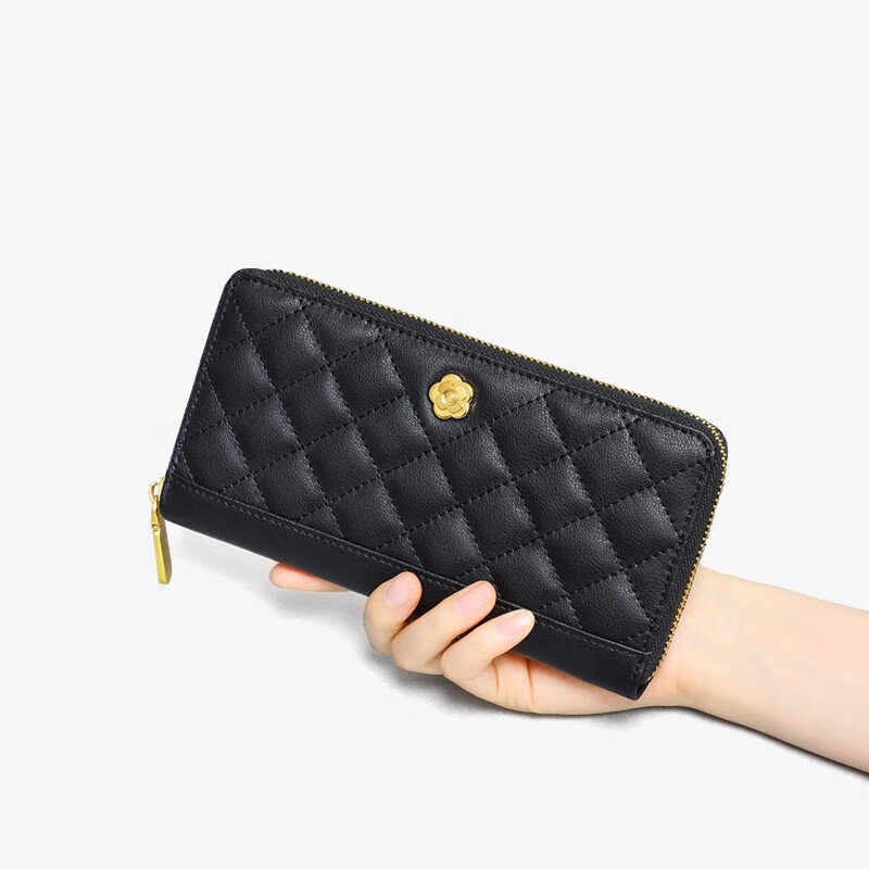 CHALL KITTY light luxury cowhide wallet women's long multi-card slot coin card clutch birthday gift large capacity for girlfriend and wife black - fashionable and versatile commuting brand