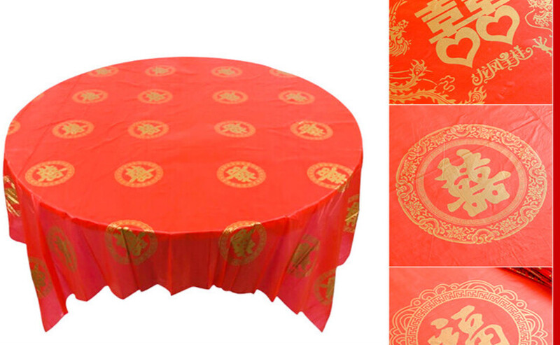 Extra thick disposable tablecloth for wedding red wedding banquet happy event round table thickened hotel tablecloth plastic pvc tablecloth waterproof and oil-proof 2.2m x 2.2m dragon and phoenix in auspiciousness 10 sheets extra thick
