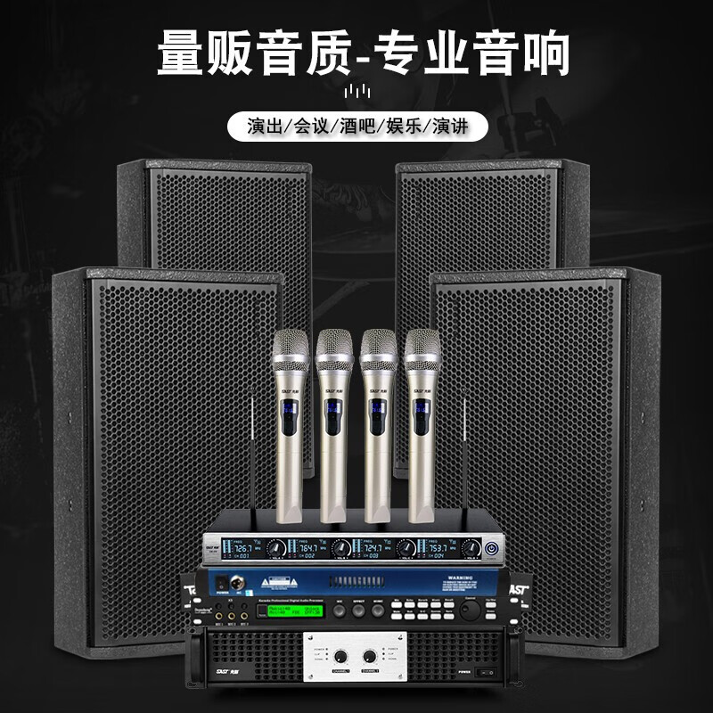 SAST professional stage conference speaker set, stage wedding performance conference bar KTV audio outdoor set HiFi speaker high power 10-inch speaker + MV-200X function + microphone + mixer + effector